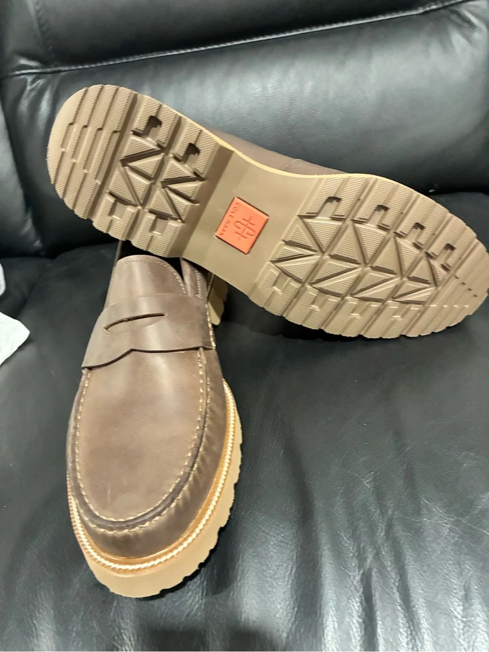 Men's Brown Leather Penny Loafers with Lug Sole